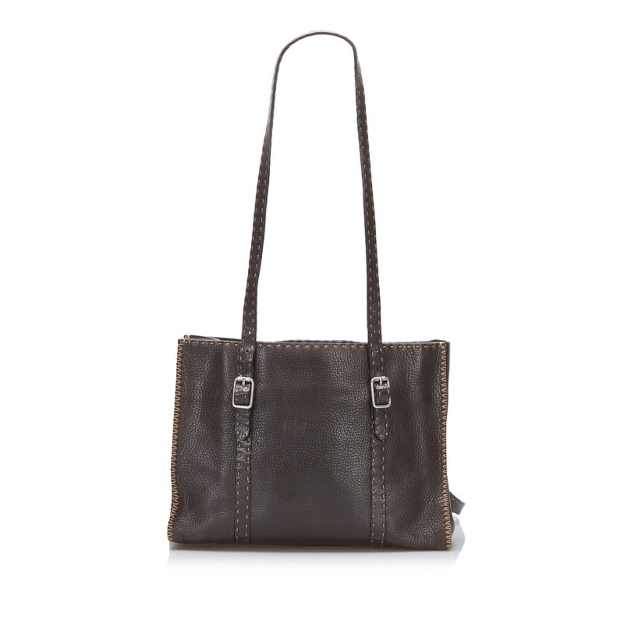 Fendi Selleria Handbag Tote Bag Brown Leather Ladies